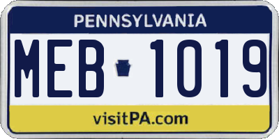 PA license plate MEB1019