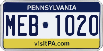 PA license plate MEB1020