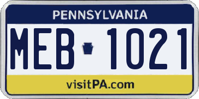 PA license plate MEB1021