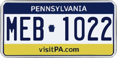 PA license plate MEB1022