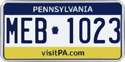 PA license plate MEB1023