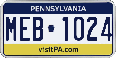 PA license plate MEB1024
