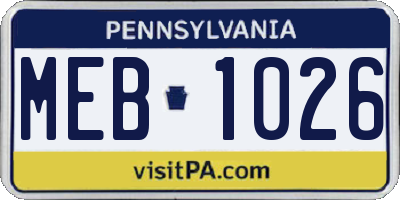 PA license plate MEB1026