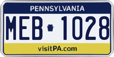 PA license plate MEB1028