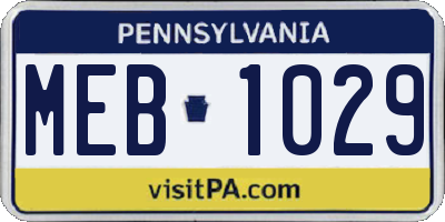 PA license plate MEB1029