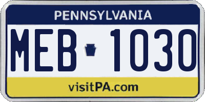 PA license plate MEB1030