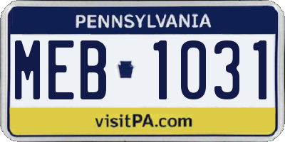PA license plate MEB1031
