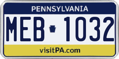 PA license plate MEB1032