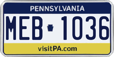 PA license plate MEB1036
