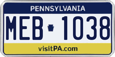 PA license plate MEB1038