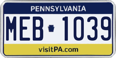 PA license plate MEB1039