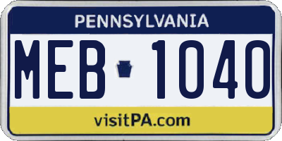 PA license plate MEB1040