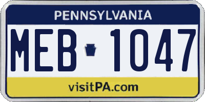PA license plate MEB1047