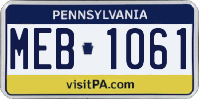 PA license plate MEB1061