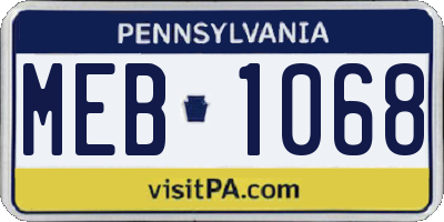 PA license plate MEB1068
