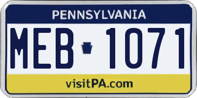 PA license plate MEB1071
