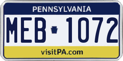 PA license plate MEB1072