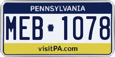 PA license plate MEB1078