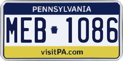 PA license plate MEB1086