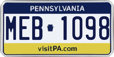 PA license plate MEB1098