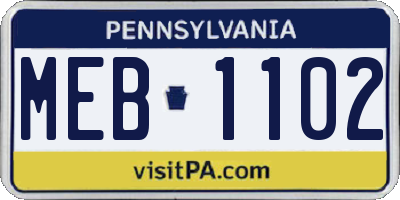 PA license plate MEB1102