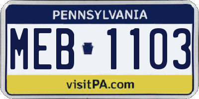 PA license plate MEB1103