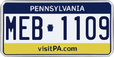 PA license plate MEB1109