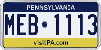 PA license plate MEB1113