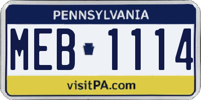PA license plate MEB1114