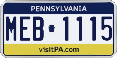 PA license plate MEB1115