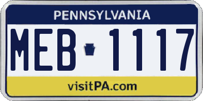 PA license plate MEB1117