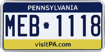 PA license plate MEB1118