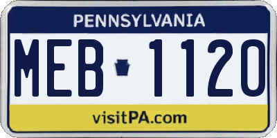 PA license plate MEB1120
