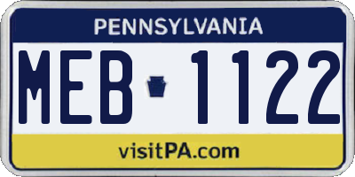 PA license plate MEB1122