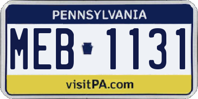 PA license plate MEB1131