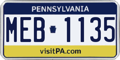 PA license plate MEB1135