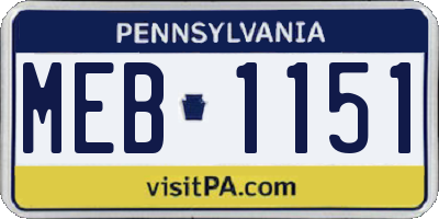 PA license plate MEB1151