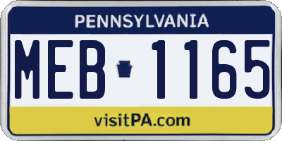 PA license plate MEB1165