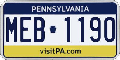 PA license plate MEB1190