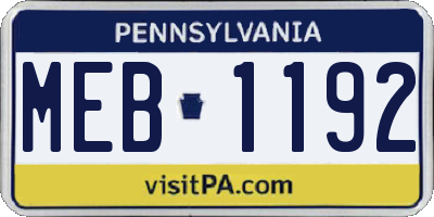 PA license plate MEB1192