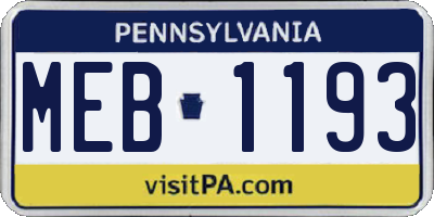 PA license plate MEB1193