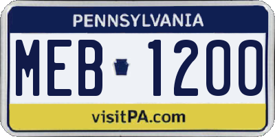 PA license plate MEB1200