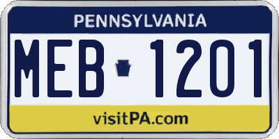 PA license plate MEB1201