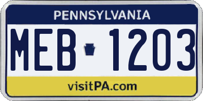 PA license plate MEB1203