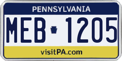 PA license plate MEB1205
