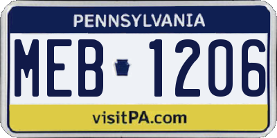 PA license plate MEB1206