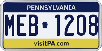 PA license plate MEB1208
