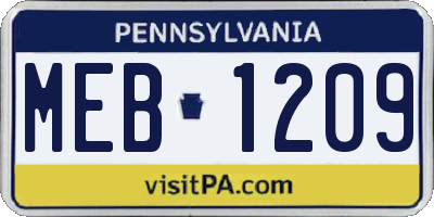 PA license plate MEB1209