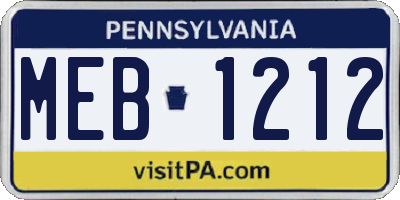 PA license plate MEB1212