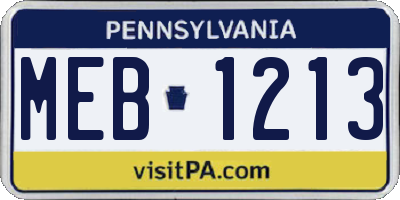 PA license plate MEB1213
